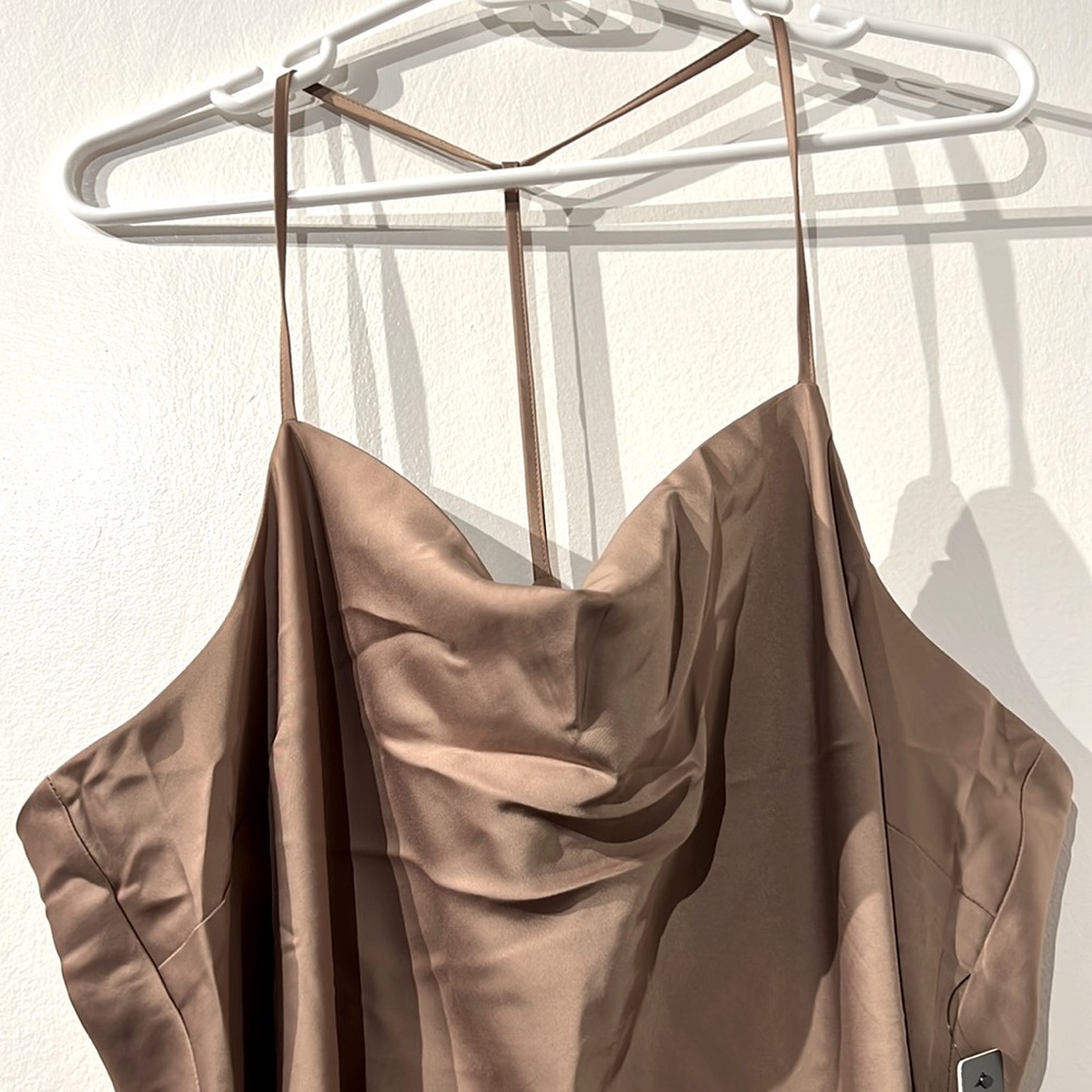 EXPRESS satin brown slip midi dress